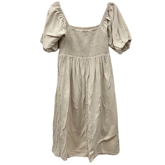 7 For All Mankind Cotton Linen Puff Sleeve Dress Light Beige Size Small - Picture 2 of 5
